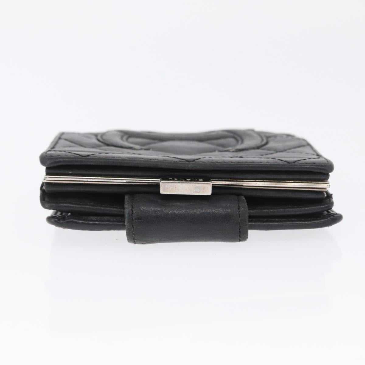 CHANEL Matelasse Cambon Line Wallet Leather Black Silver CC Auth ARZ302