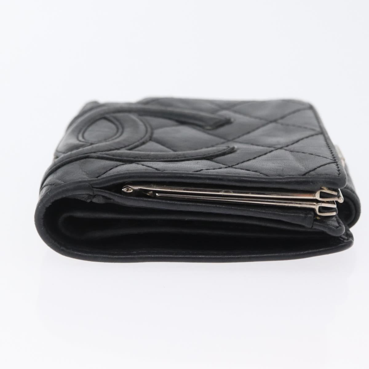 CHANEL Matelasse Cambon Line Wallet Leather Black Silver CC Auth ARZ302