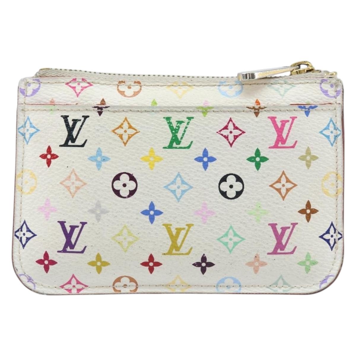 LOUIS VUITTON Multicolor Pochette Cles NM Coin Purse White M93734 LV Auth ARZ305