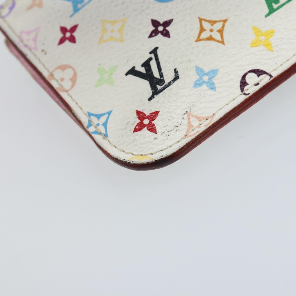 LOUIS VUITTON Multicolor Pochette Cles NM Coin Purse White M93734 LV Auth ARZ305