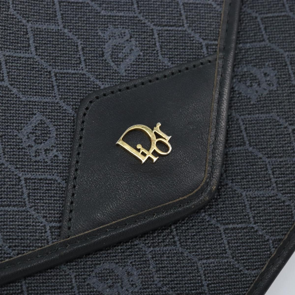 Christian Dior Honeycomb Canvas Shoulder Bag PVC Black Gold Auth ARZ307