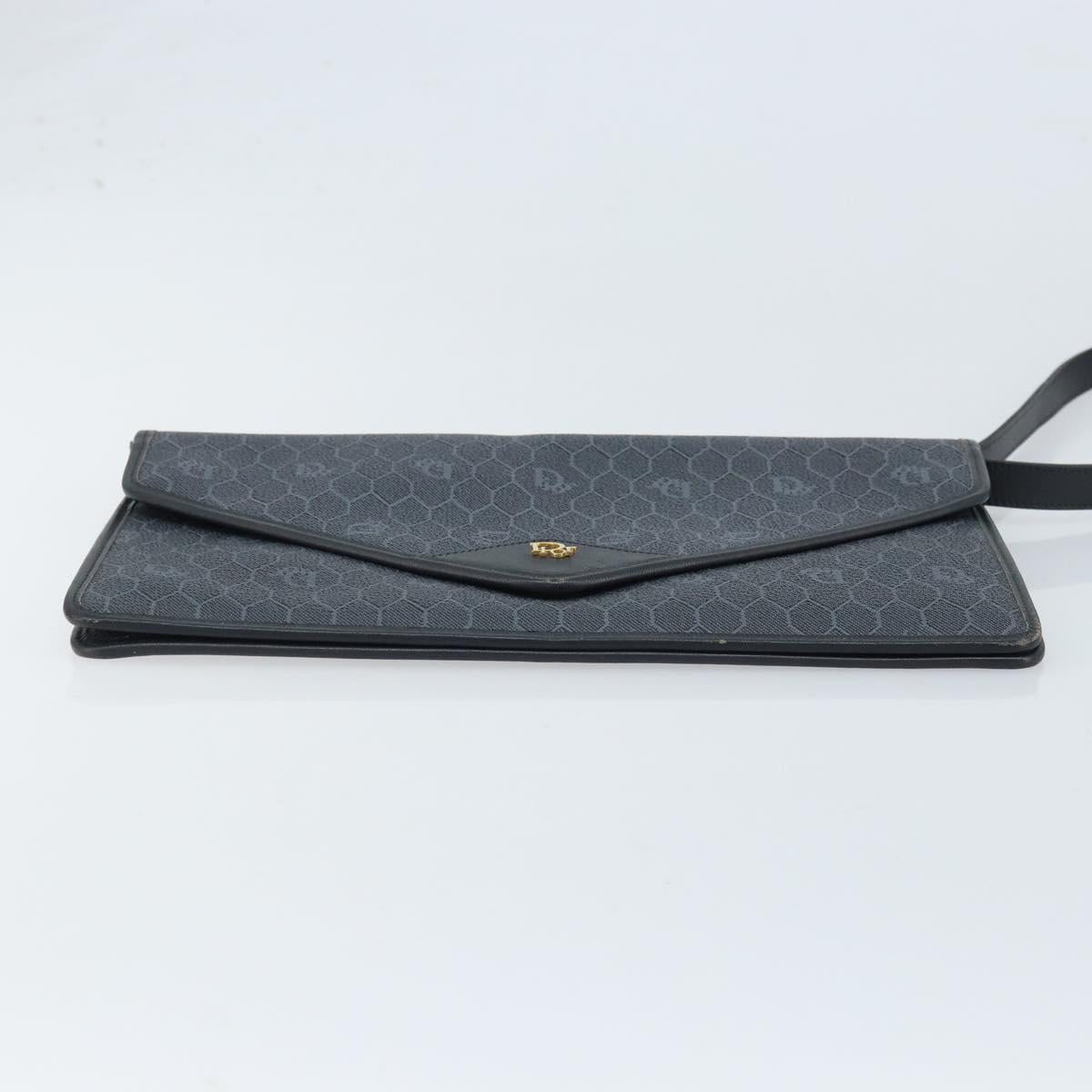 Christian Dior Honeycomb Canvas Shoulder Bag PVC Black Gold Auth ARZ307