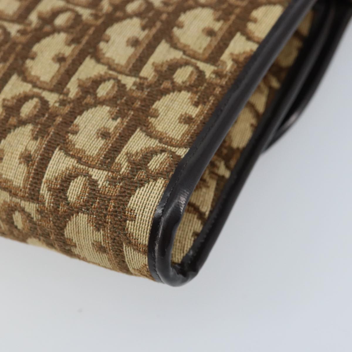 Christian Dior Trotter Canvas Chain Shoulder Bag Brown Gold Auth ARZ308A