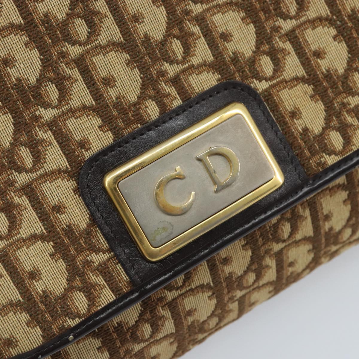 Christian Dior Trotter Canvas Chain Shoulder Bag Brown Gold Auth ARZ308A
