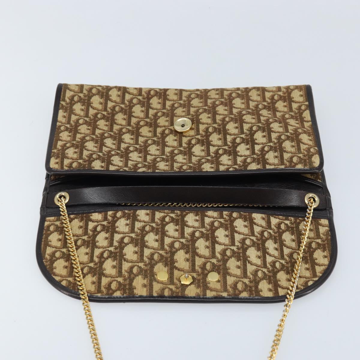 Christian Dior Trotter Canvas Chain Shoulder Bag Brown Gold Auth ARZ308A