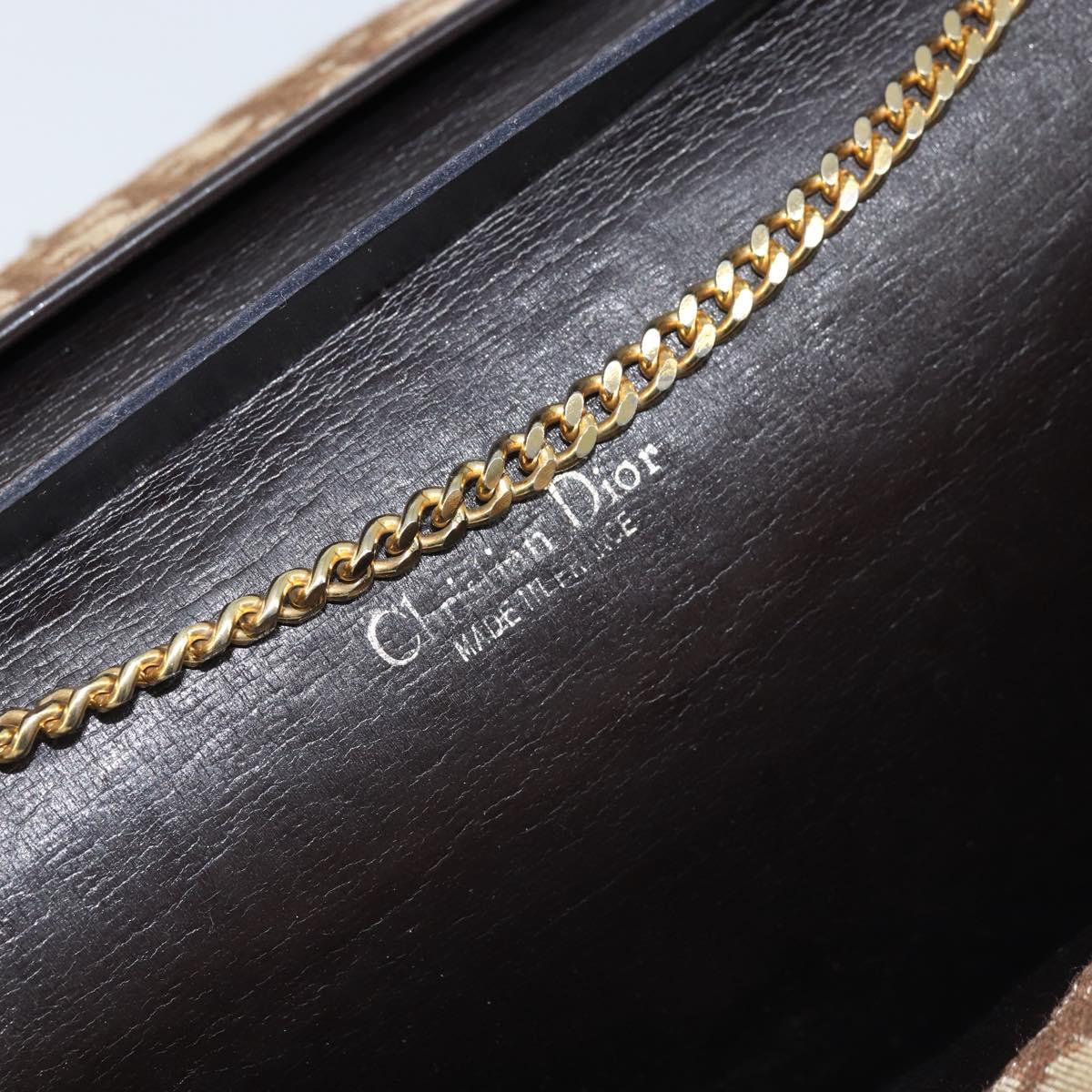 Christian Dior Trotter Canvas Chain Shoulder Bag Brown Gold Auth ARZ308A