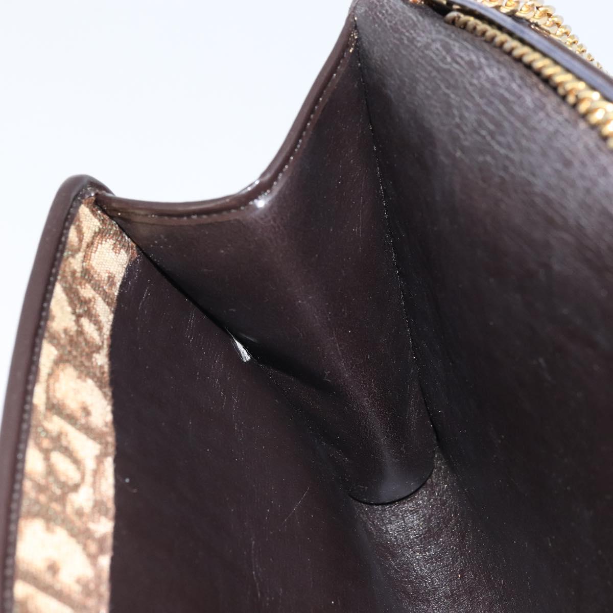 Christian Dior Trotter Canvas Chain Shoulder Bag Brown Gold Auth ARZ308A