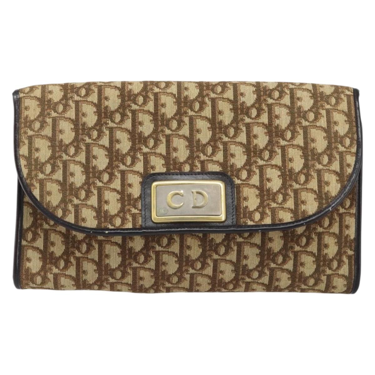 Christian Dior Trotter Canvas Chain Shoulder Bag Brown Gold Auth ARZ308A