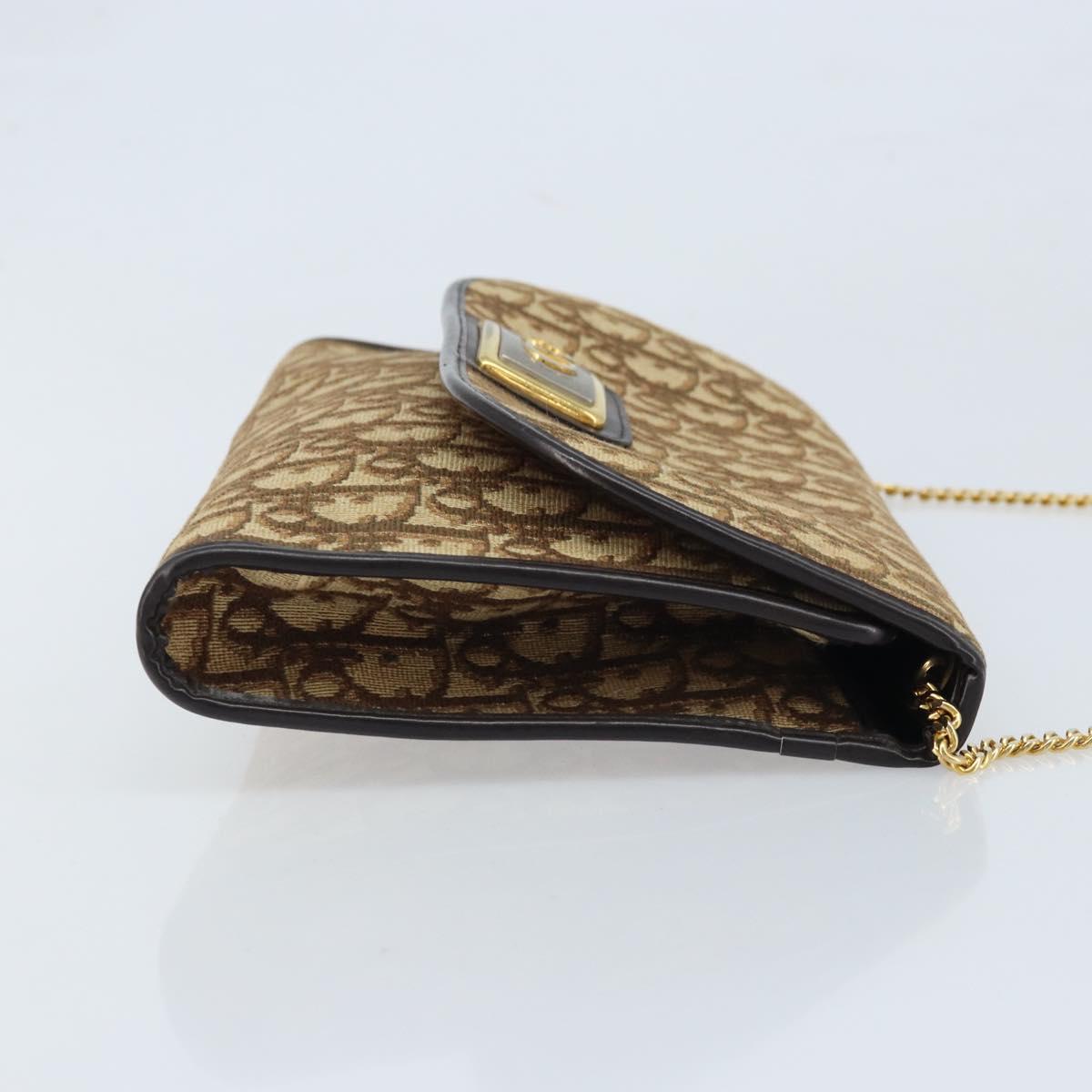 Christian Dior Trotter Canvas Chain Shoulder Bag Brown Gold Auth ARZ308A