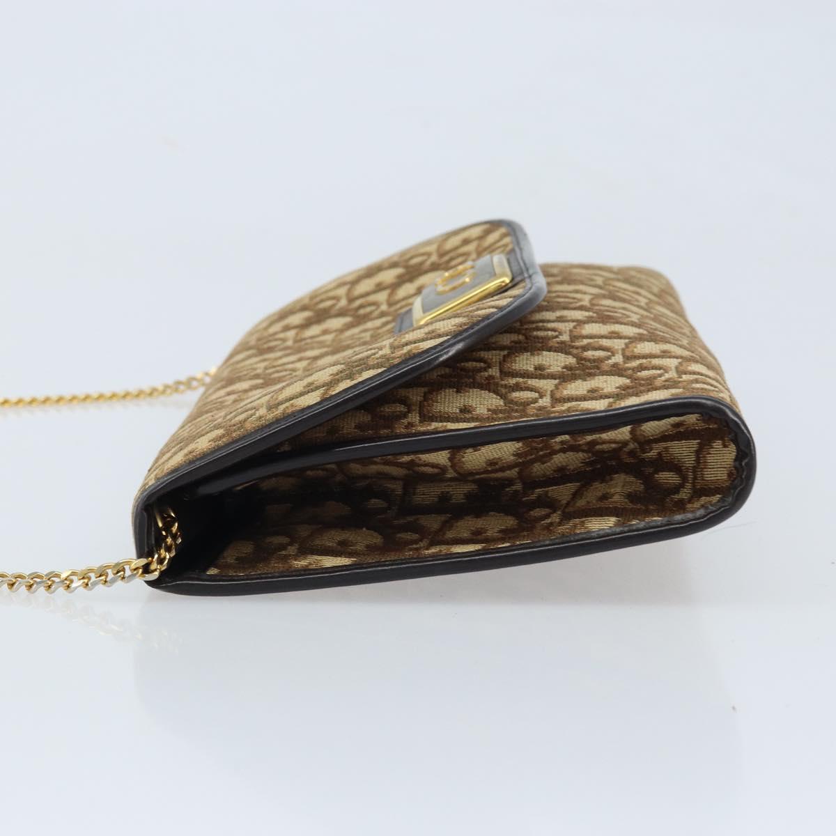 Christian Dior Trotter Canvas Chain Shoulder Bag Brown Gold Auth ARZ308A