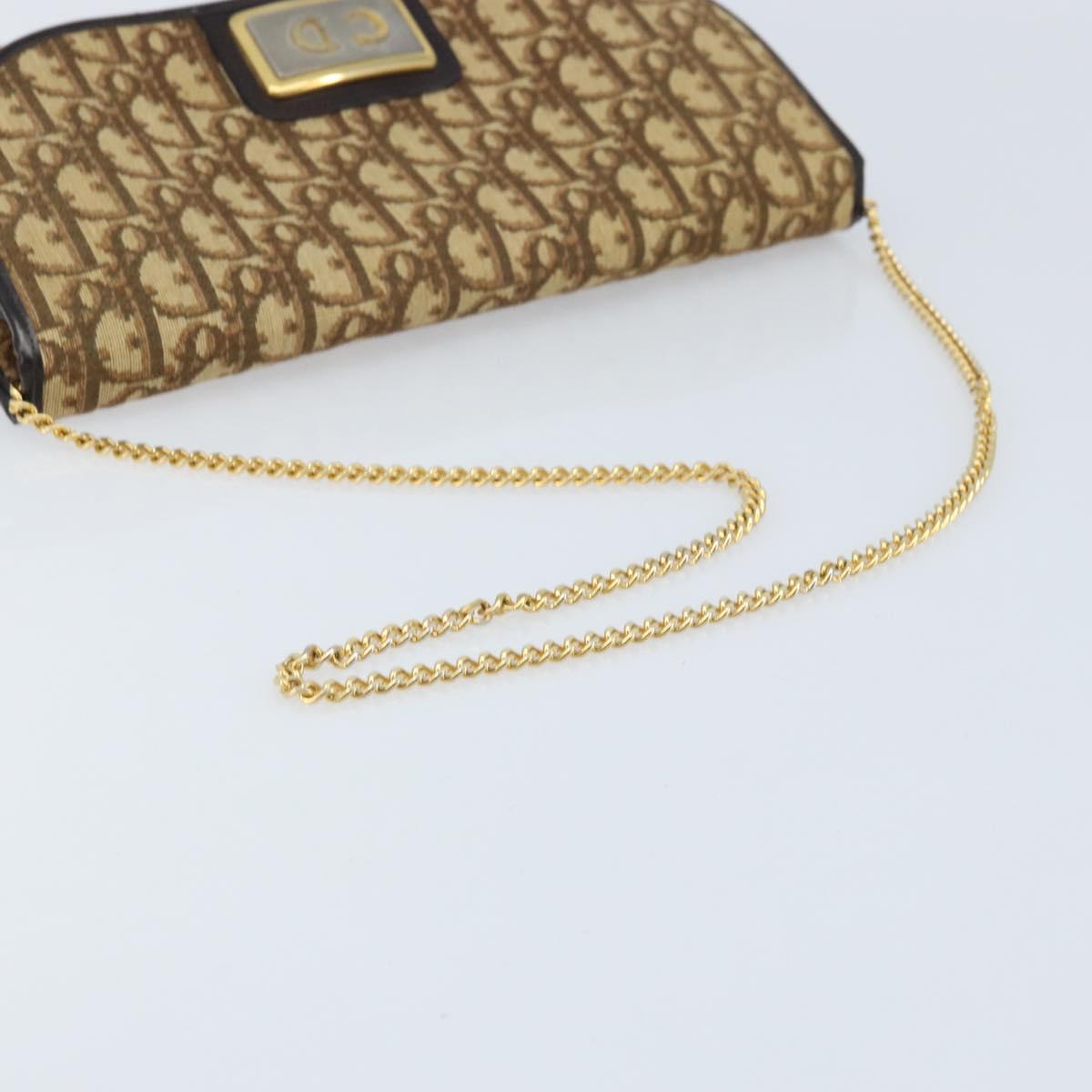Christian Dior Trotter Canvas Chain Shoulder Bag Brown Gold Auth ARZ308A
