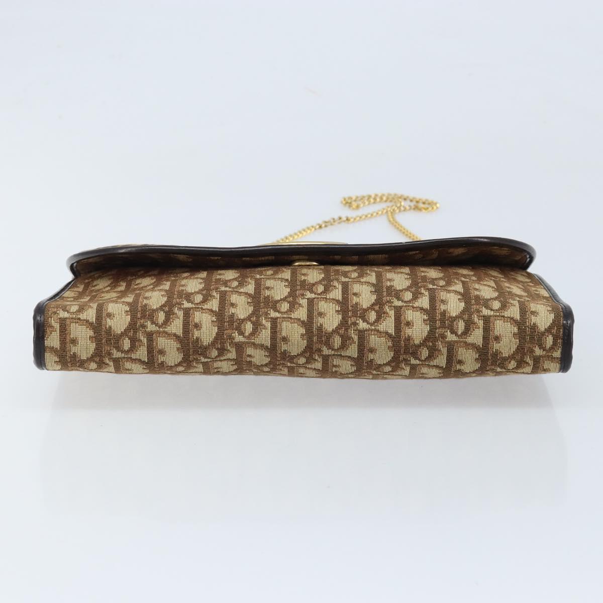 Christian Dior Trotter Canvas Chain Shoulder Bag Brown Gold Auth ARZ308A