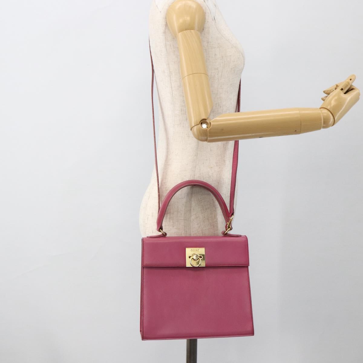 CELINE Hand Bag Leather 2way Pink Gold Auth ARZ310V