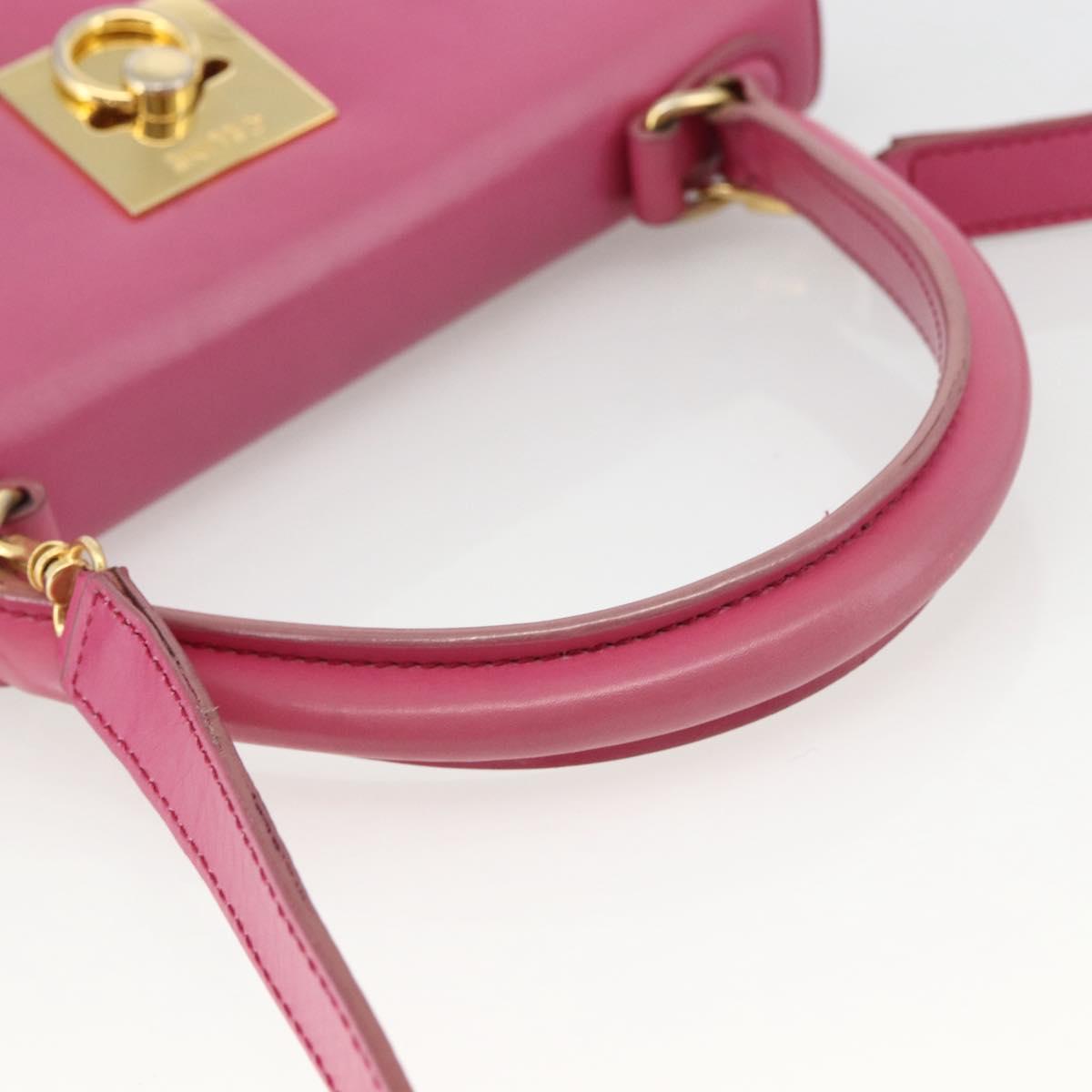 CELINE Hand Bag Leather 2way Pink Gold Auth ARZ310V