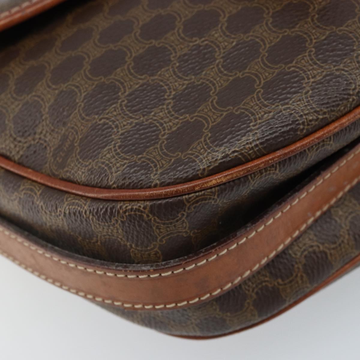 CELINE Macadam Canvas Shoulder Bag PVC Leather Brown Gold Auth ARZ311