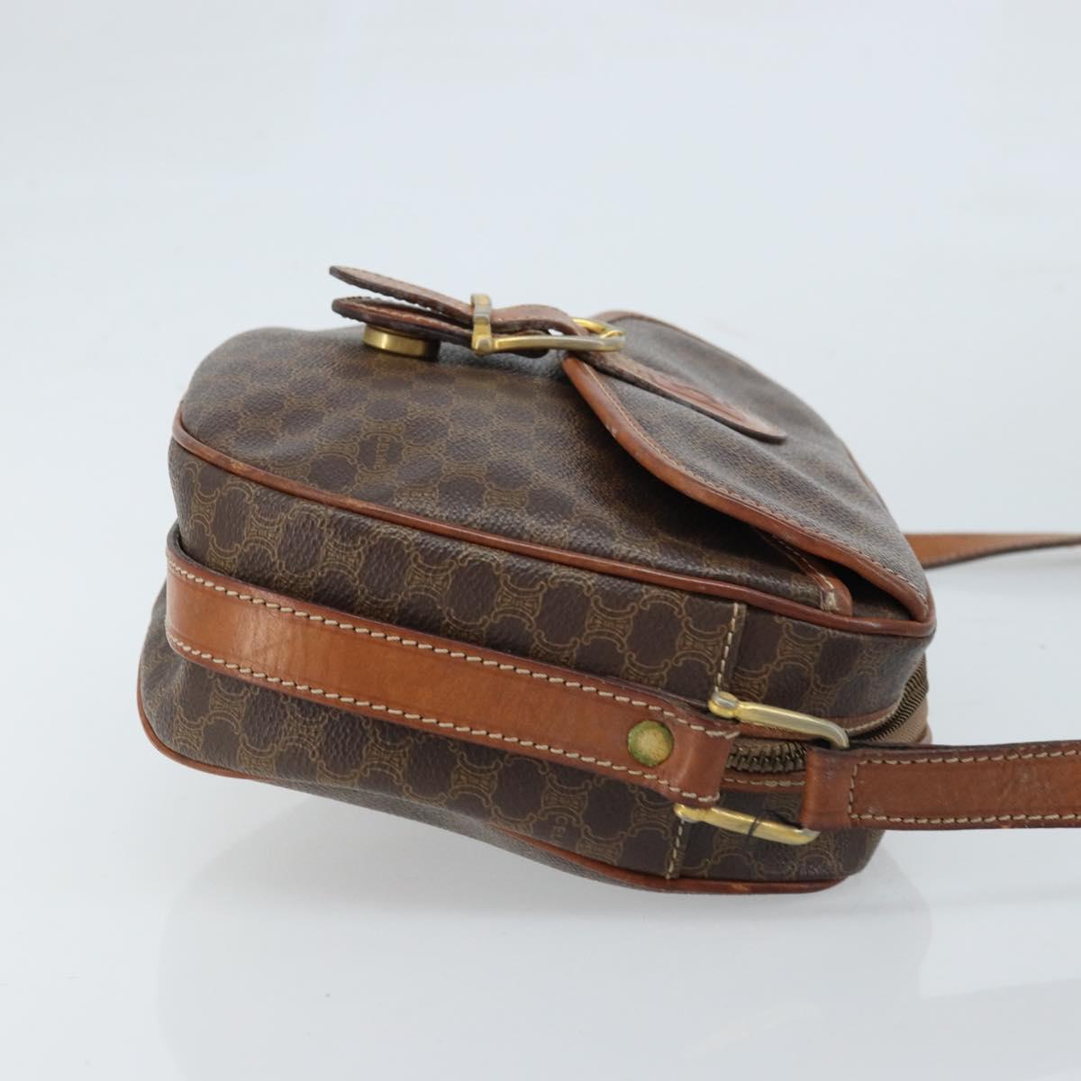 CELINE Macadam Canvas Shoulder Bag PVC Leather Brown Gold Auth ARZ311