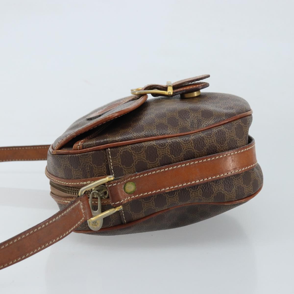 CELINE Macadam Canvas Shoulder Bag PVC Leather Brown Gold Auth ARZ311