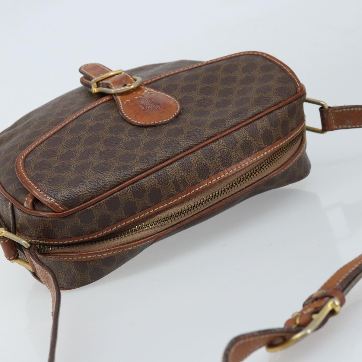 CELINE Macadam Canvas Shoulder Bag PVC Leather Brown Gold Auth ARZ311