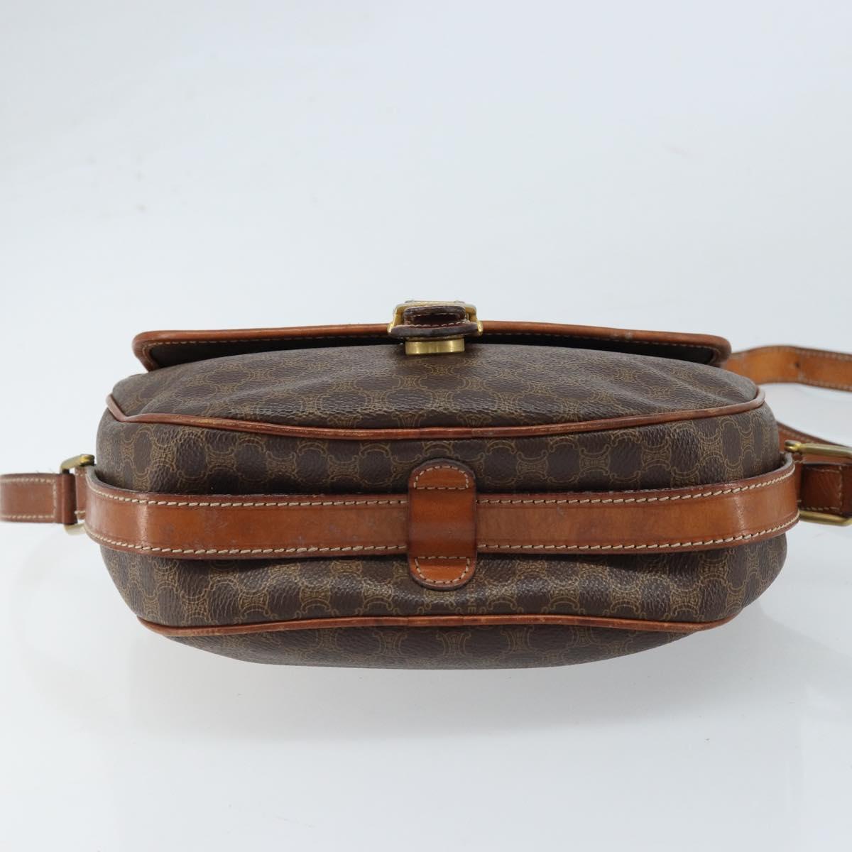 CELINE Macadam Canvas Shoulder Bag PVC Leather Brown Gold Auth ARZ311