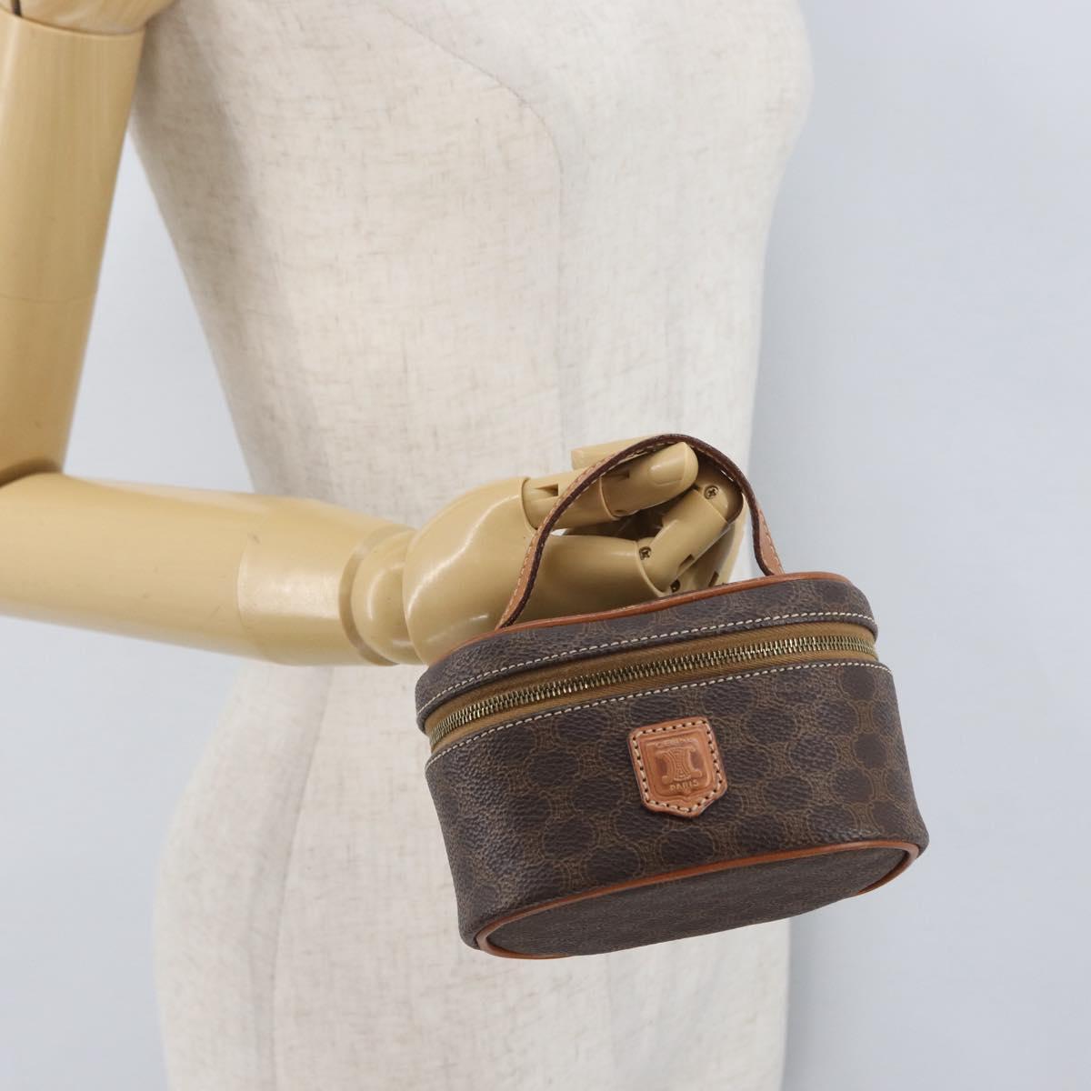 CELINE Macadam Canvas Mini Vanity Hand Bag PVC Leather Brown Gold Auth ARZ312A