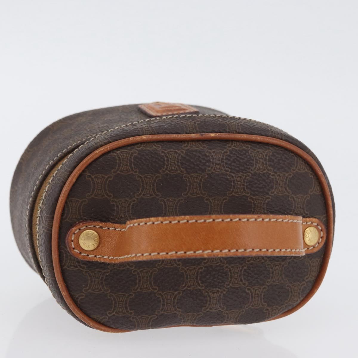 CELINE Macadam Canvas Mini Vanity Hand Bag PVC Leather Brown Gold Auth ARZ312A