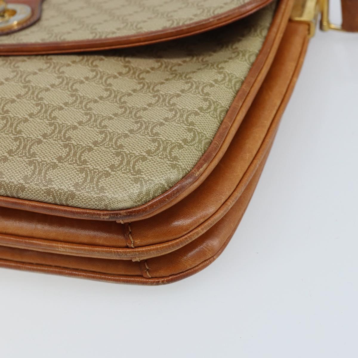 CELINE Macadam Canvas Circle Shoulder Bag PVC Beige Gold Auth ARZ313