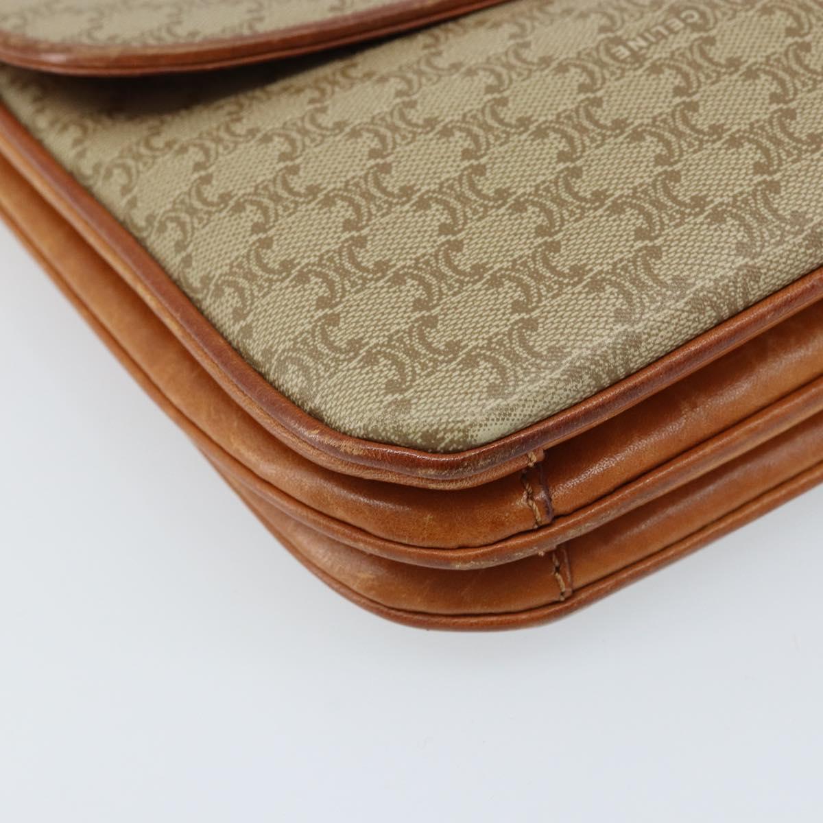 CELINE Macadam Canvas Circle Shoulder Bag PVC Beige Gold Auth ARZ313