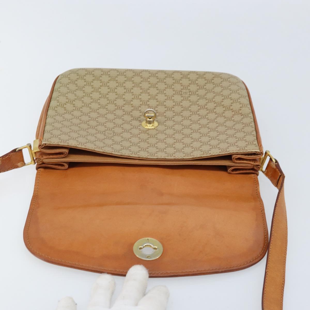 CELINE Macadam Canvas Circle Shoulder Bag PVC Beige Gold Auth ARZ313