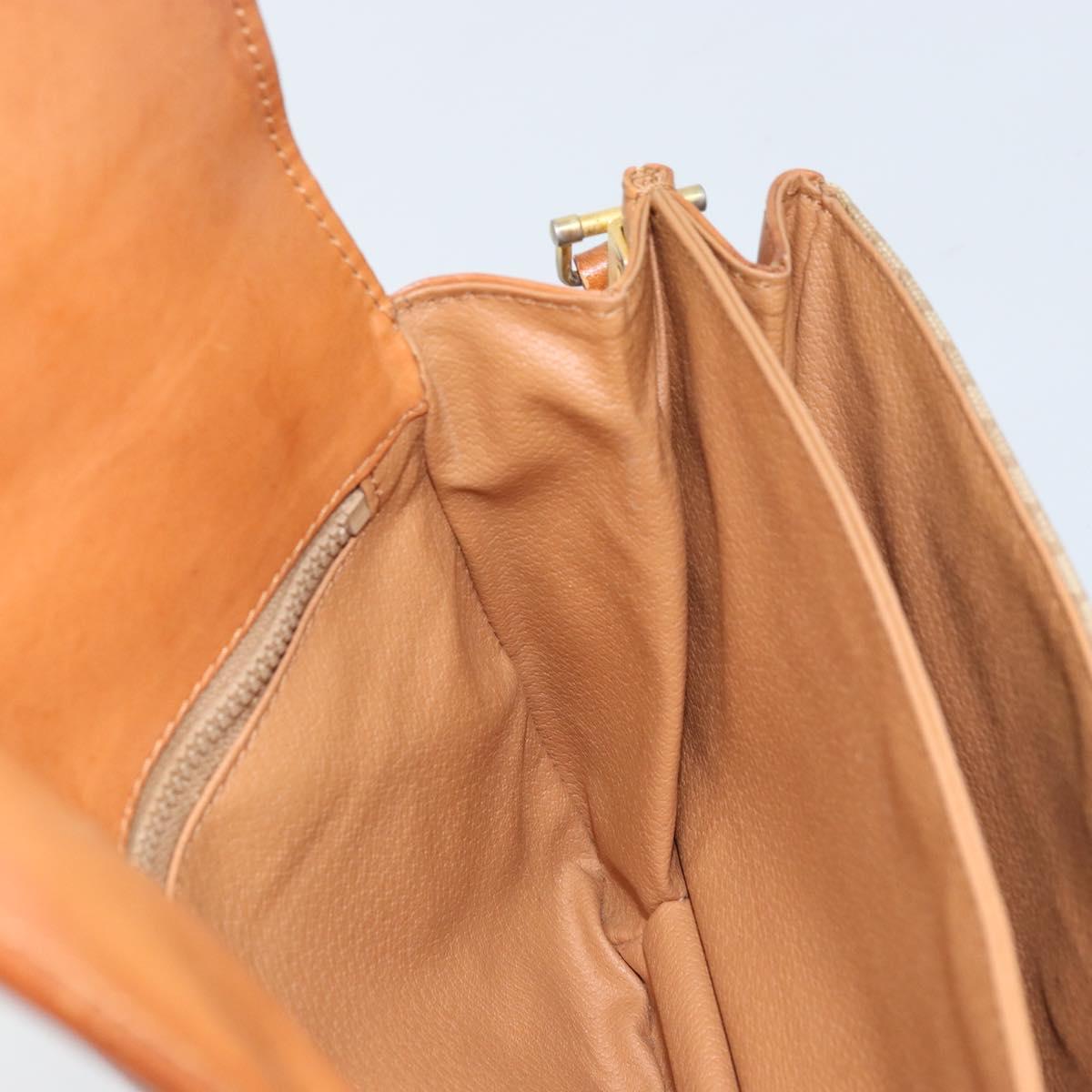CELINE Macadam Canvas Circle Shoulder Bag PVC Beige Gold Auth ARZ313