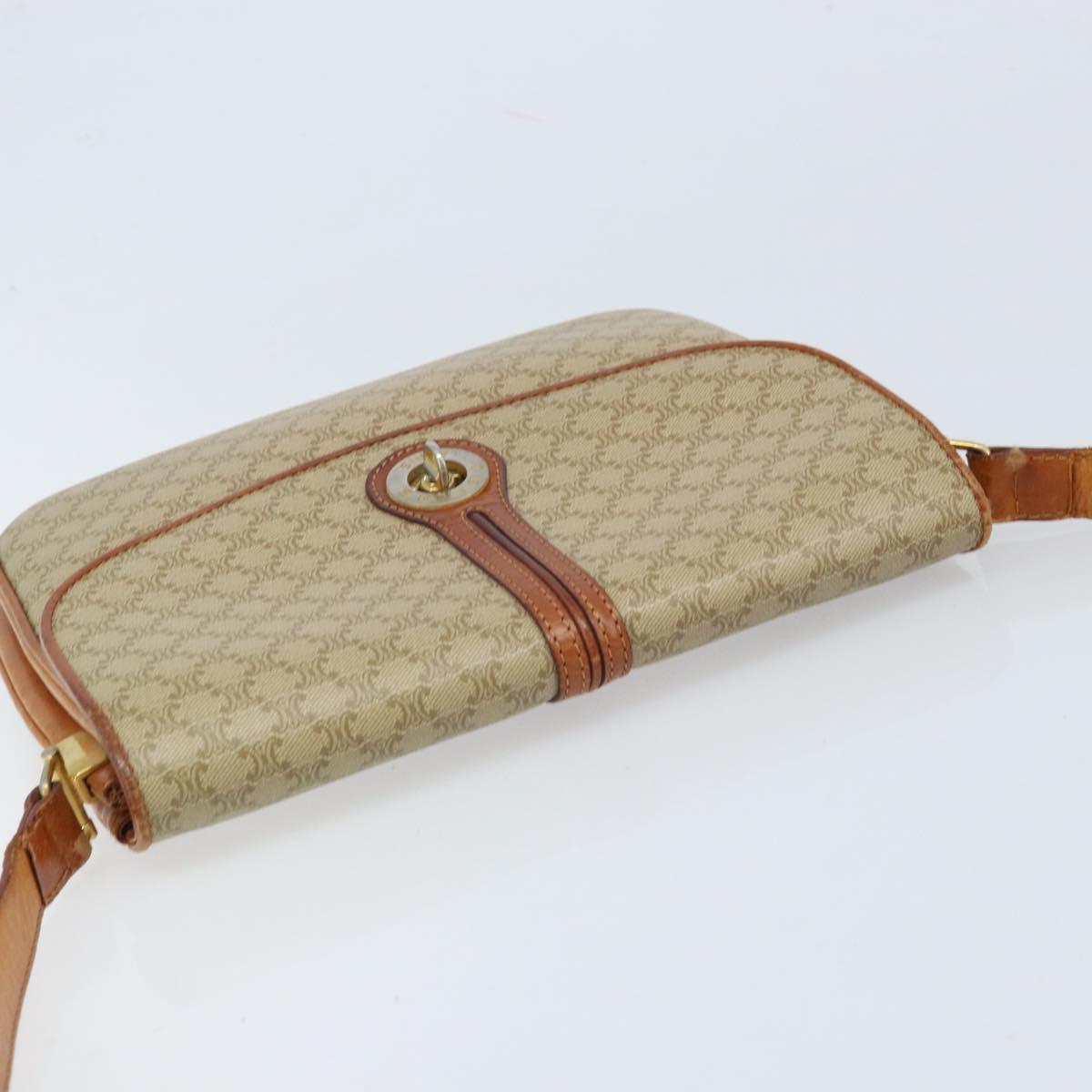 CELINE Macadam Canvas Circle Shoulder Bag PVC Beige Gold Auth ARZ313