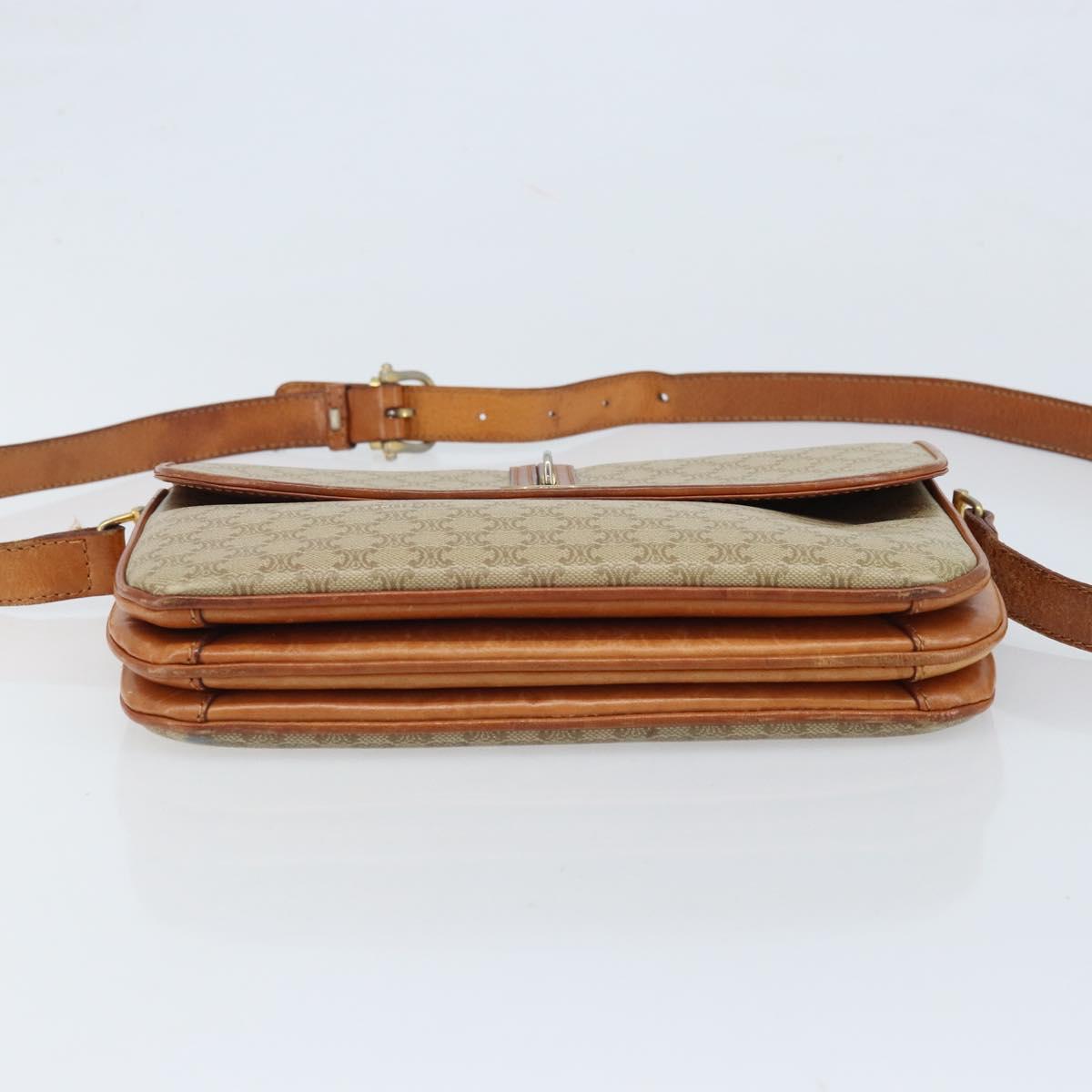 CELINE Macadam Canvas Circle Shoulder Bag PVC Beige Gold Auth ARZ313