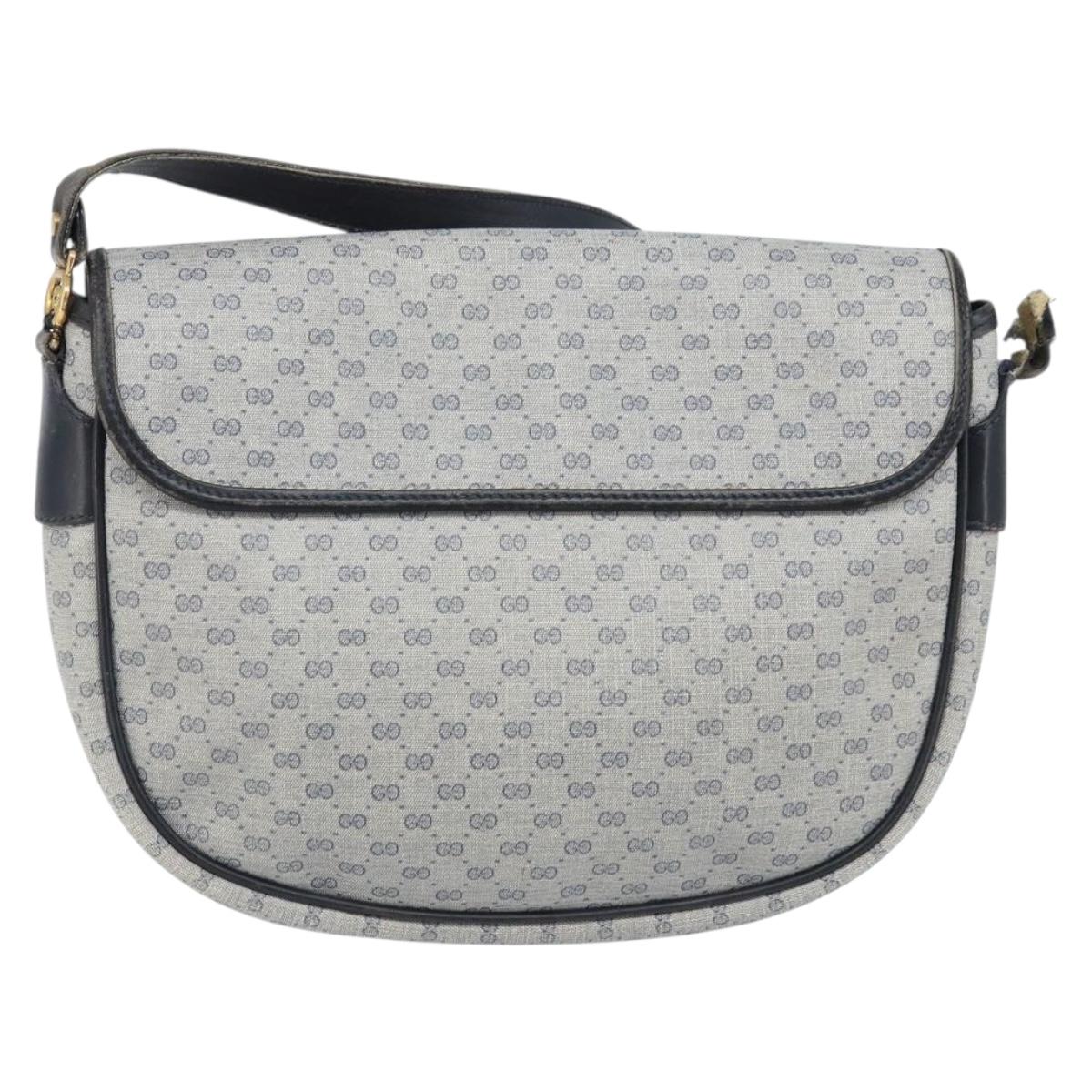 GUCCI Micro GG Supreme Shoulder Bag PVC Navy Gold Auth ARZ314