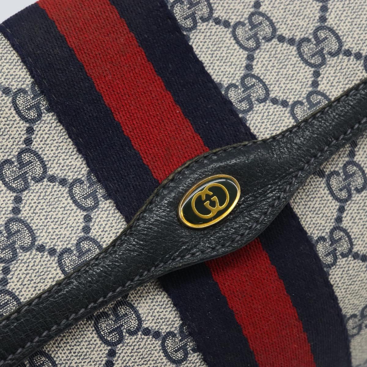 GUCCI GG Supreme Sherry Line Clutch Bag PVC Navy Red 84 01 007 Auth ARZ315