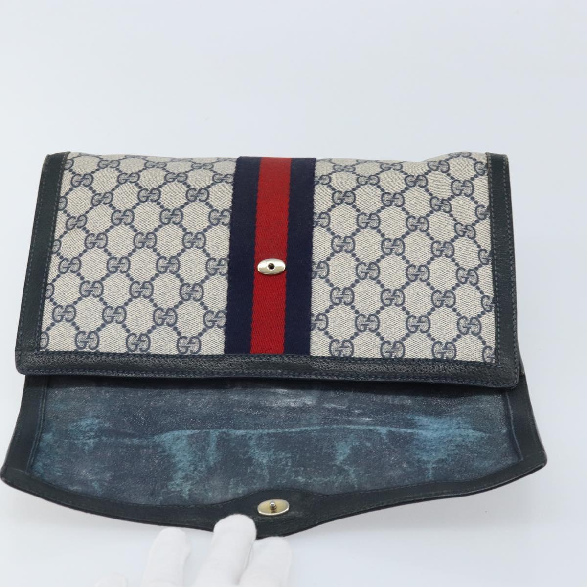 GUCCI GG Supreme Sherry Line Clutch Bag PVC Navy Red 84 01 007 Auth ARZ315