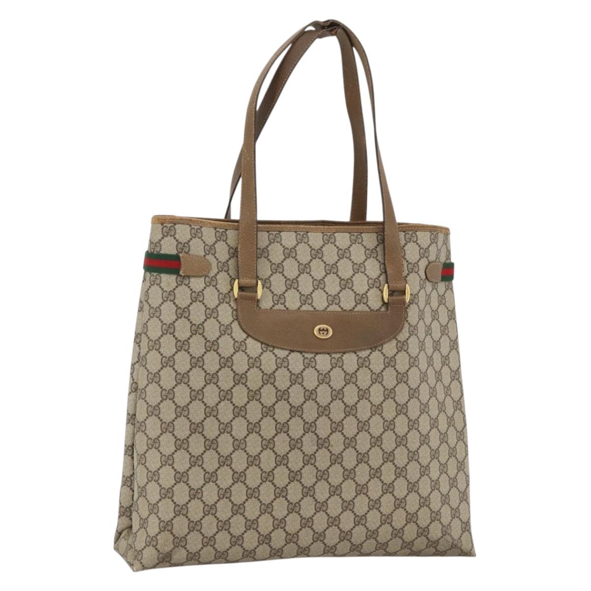 GUCCI GG Supreme Web Sherry Line Tote Bag PVC Beige Gold 39 02 091 Auth ARZ316