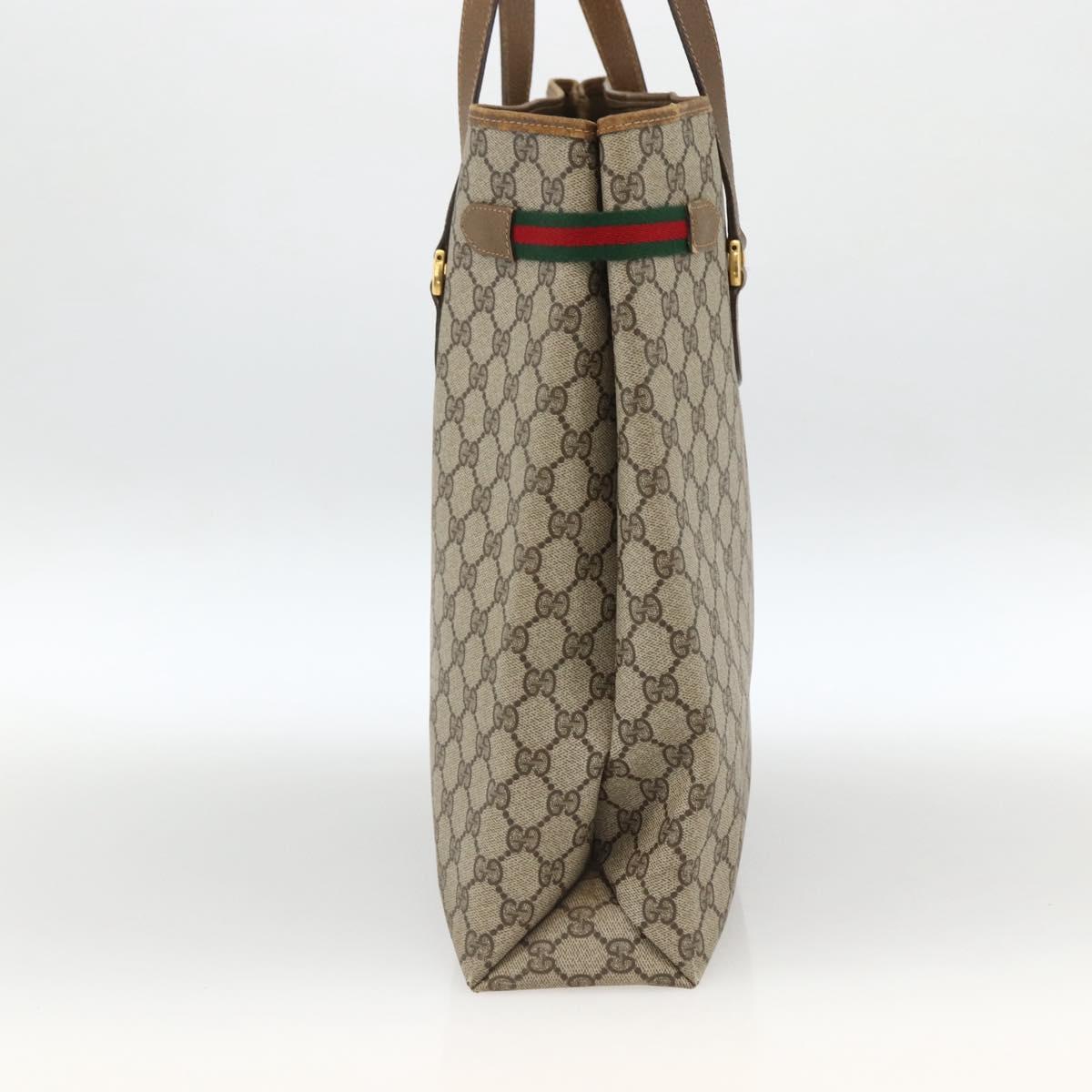 GUCCI GG Supreme Web Sherry Line Tote Bag PVC Beige Gold 39 02 091 Auth ARZ316