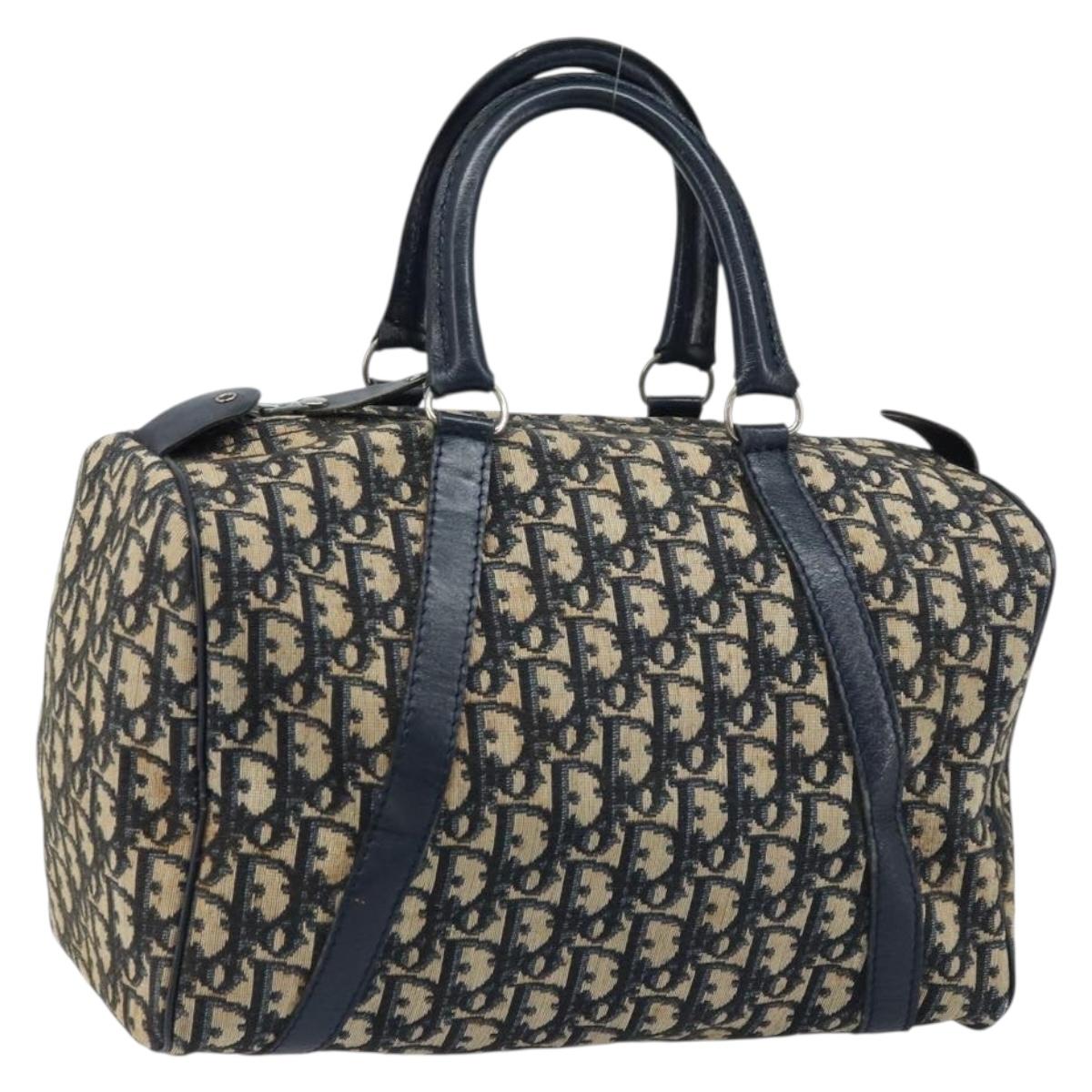 Christian Dior Trotter Canvas Boston Bag Navy Silver Auth ARZ339