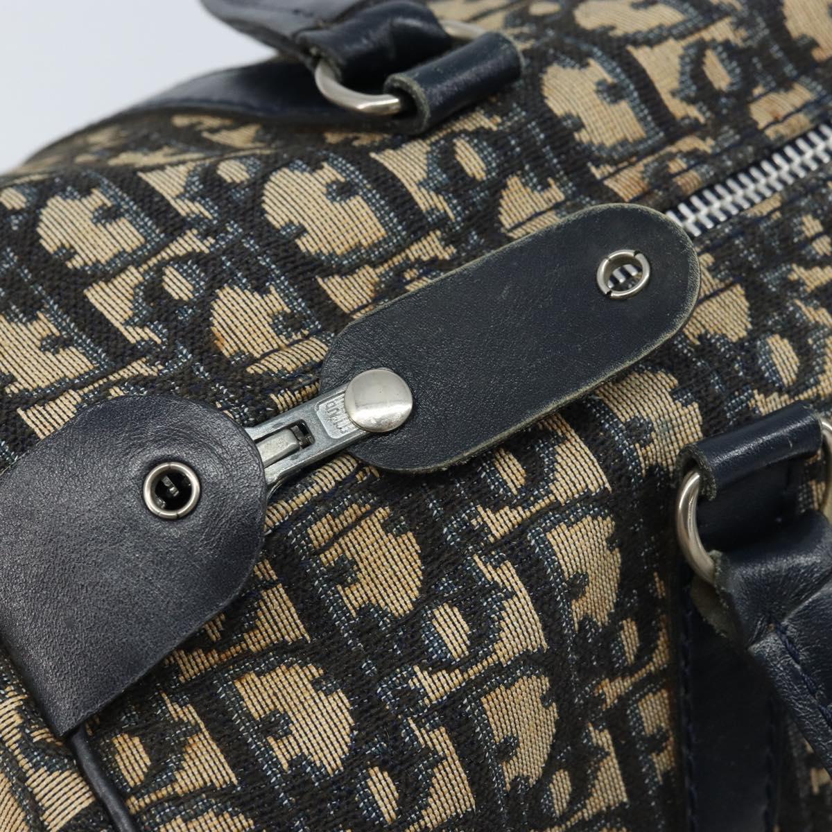 Christian Dior Trotter Canvas Boston Bag Navy Silver Auth ARZ339