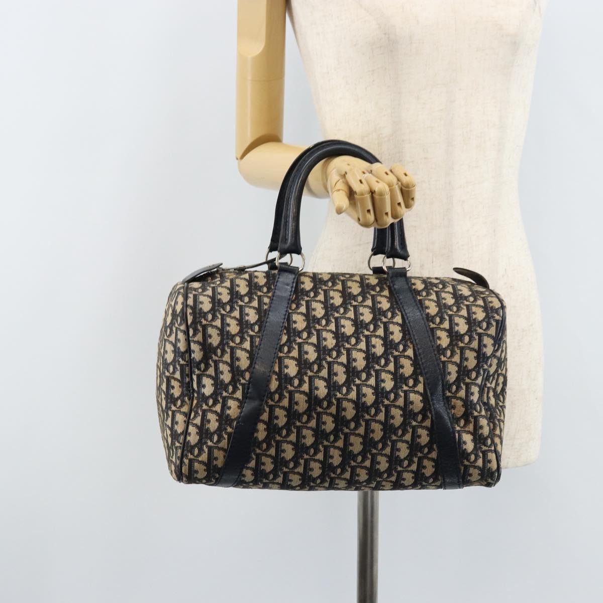 Christian Dior Trotter Canvas Boston Bag Navy Silver Auth ARZ339