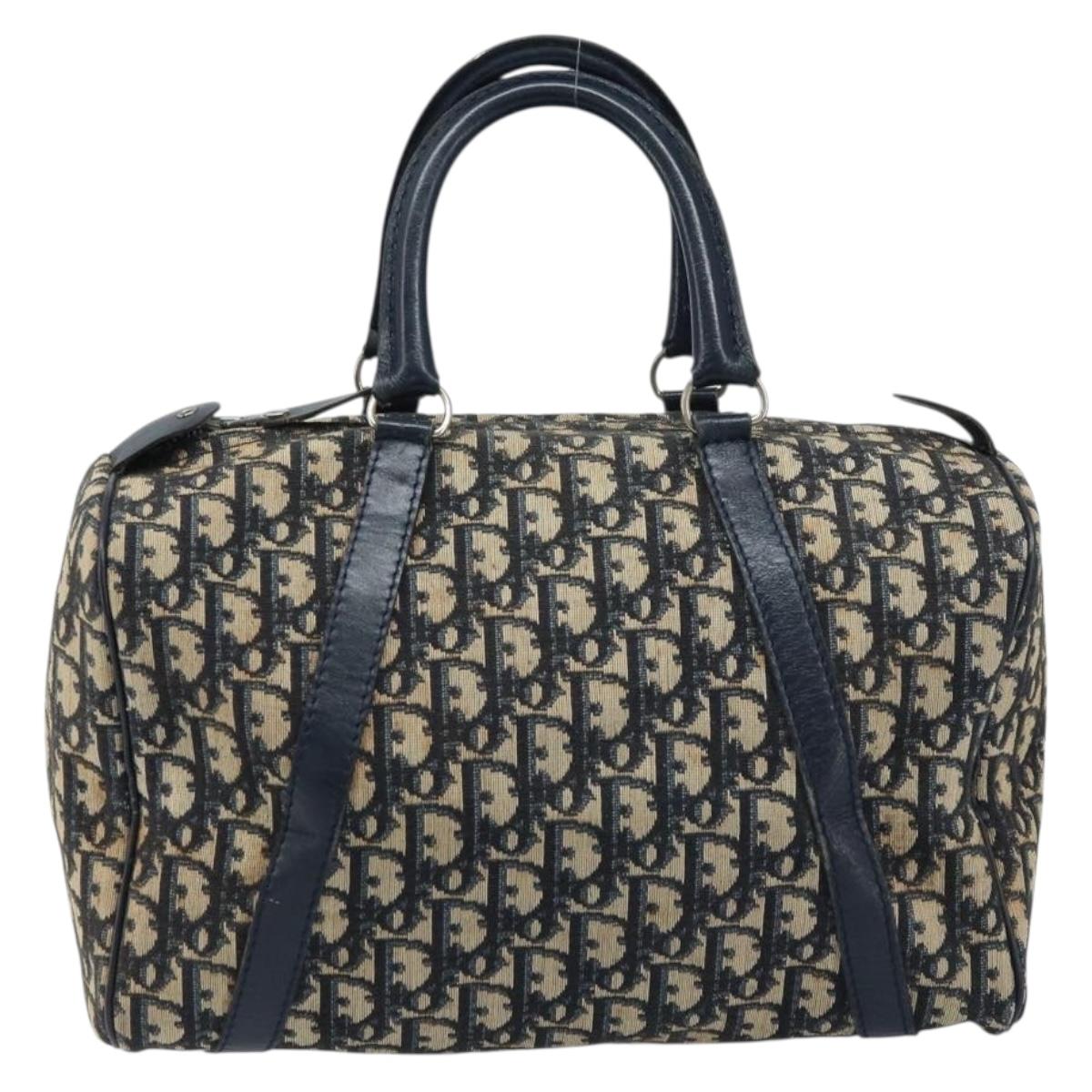 Christian Dior Trotter Canvas Boston Bag Navy Silver Auth ARZ339