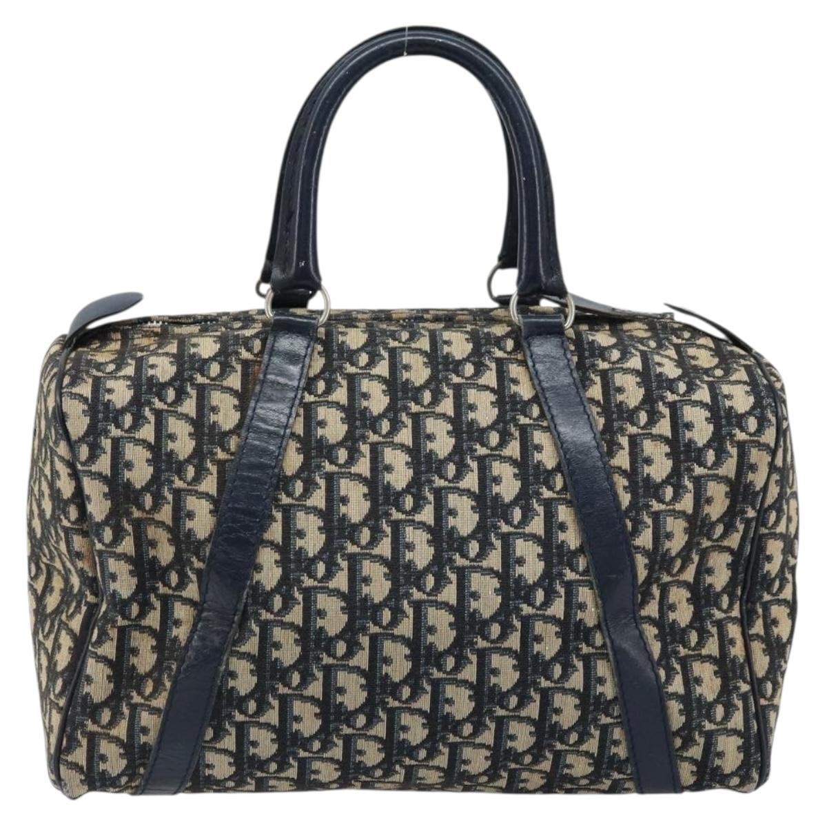 Christian Dior Trotter Canvas Boston Bag Navy Silver Auth ARZ339