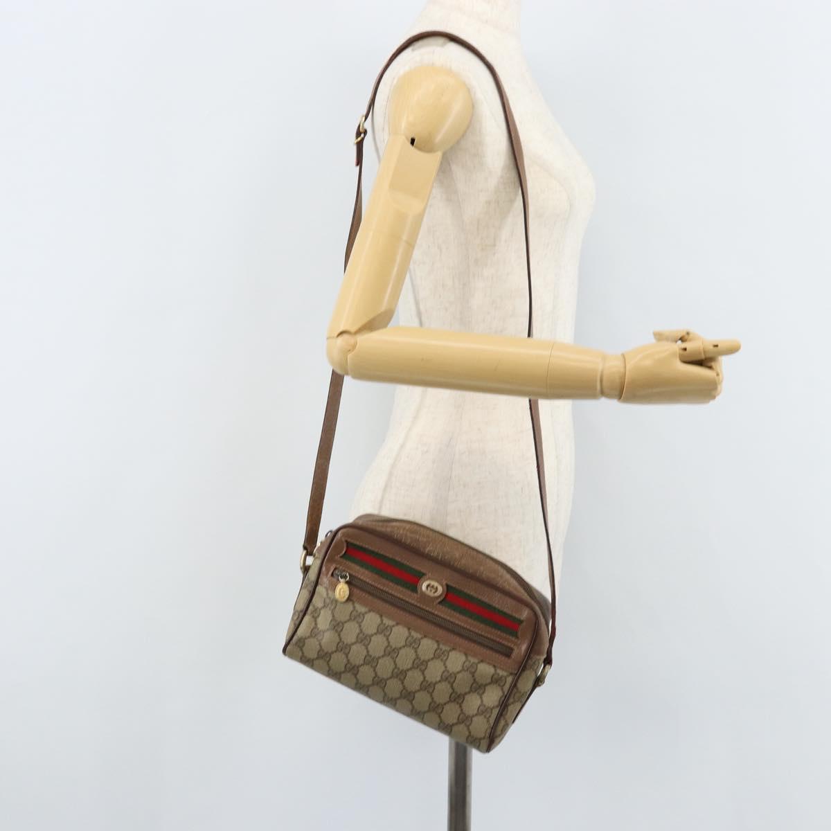 GUCCI GG Supreme Web Sherry Line Bag PVC Beige Gold 001 44 6655 Auth ARZ340