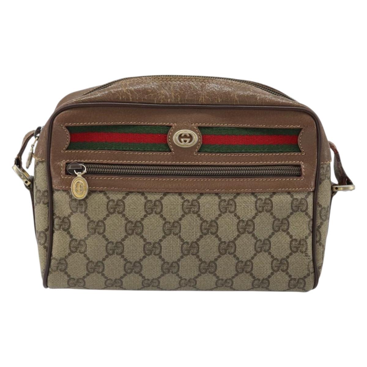 GUCCI GG Supreme Web Sherry Line Bag PVC Beige Gold 001 44 6655 Auth ARZ340
