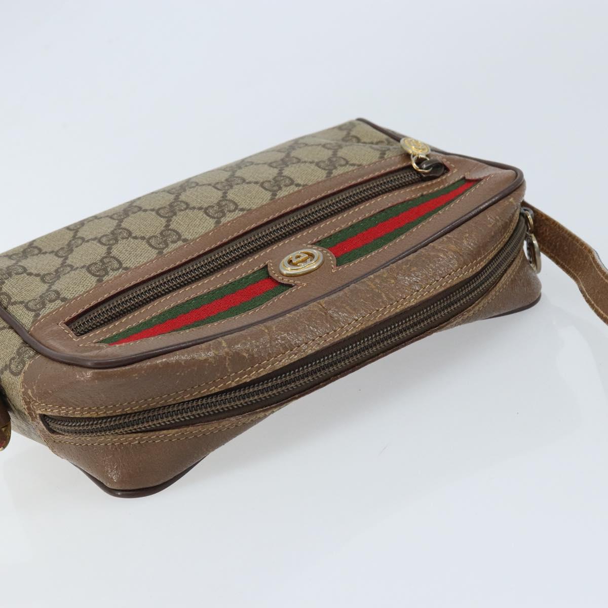 GUCCI GG Supreme Web Sherry Line Bag PVC Beige Gold 001 44 6655 Auth ARZ340