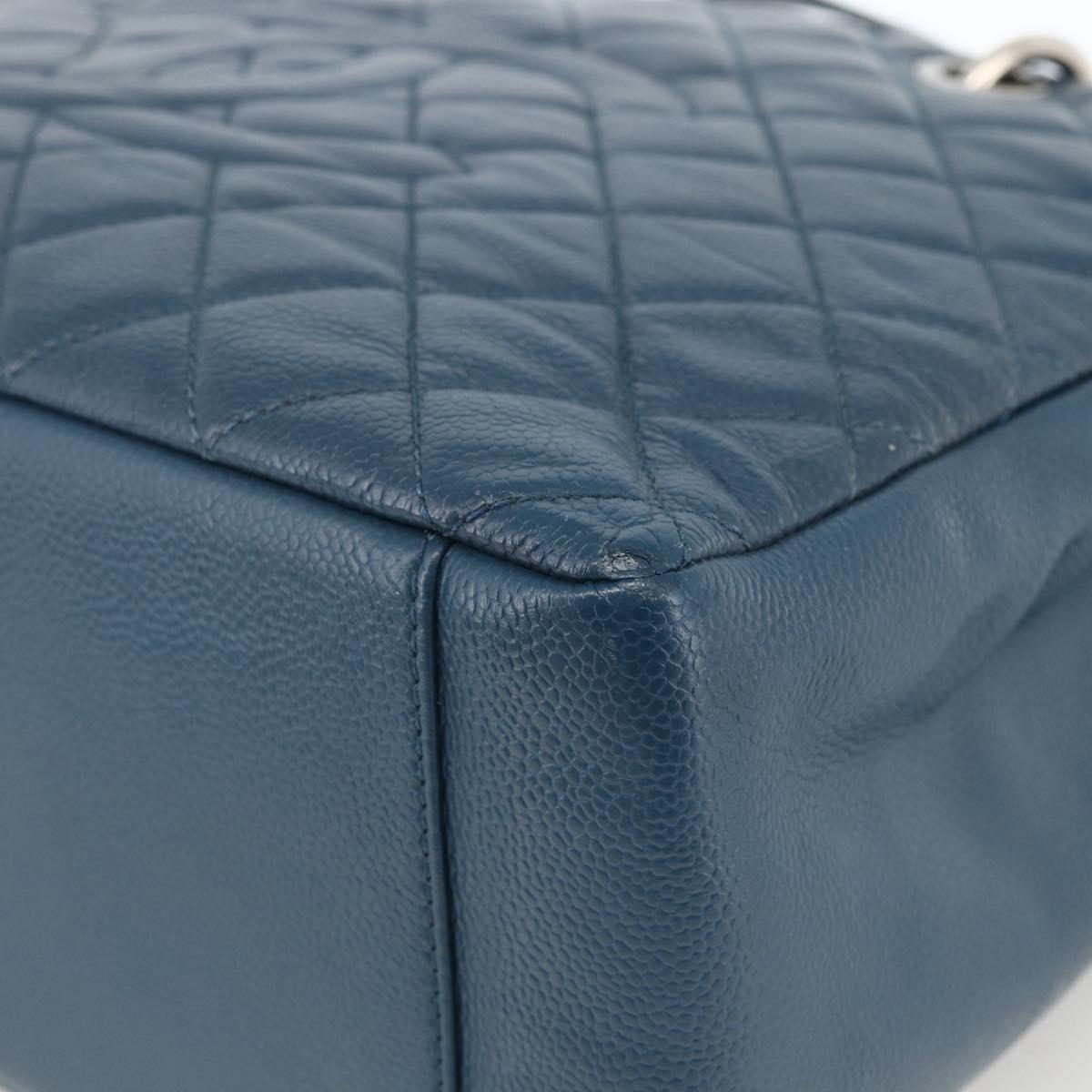 CHANEL Matelasse Chain Shoulder Bag Caviar Skin Blue Silver CC Auth ARZ343SAV