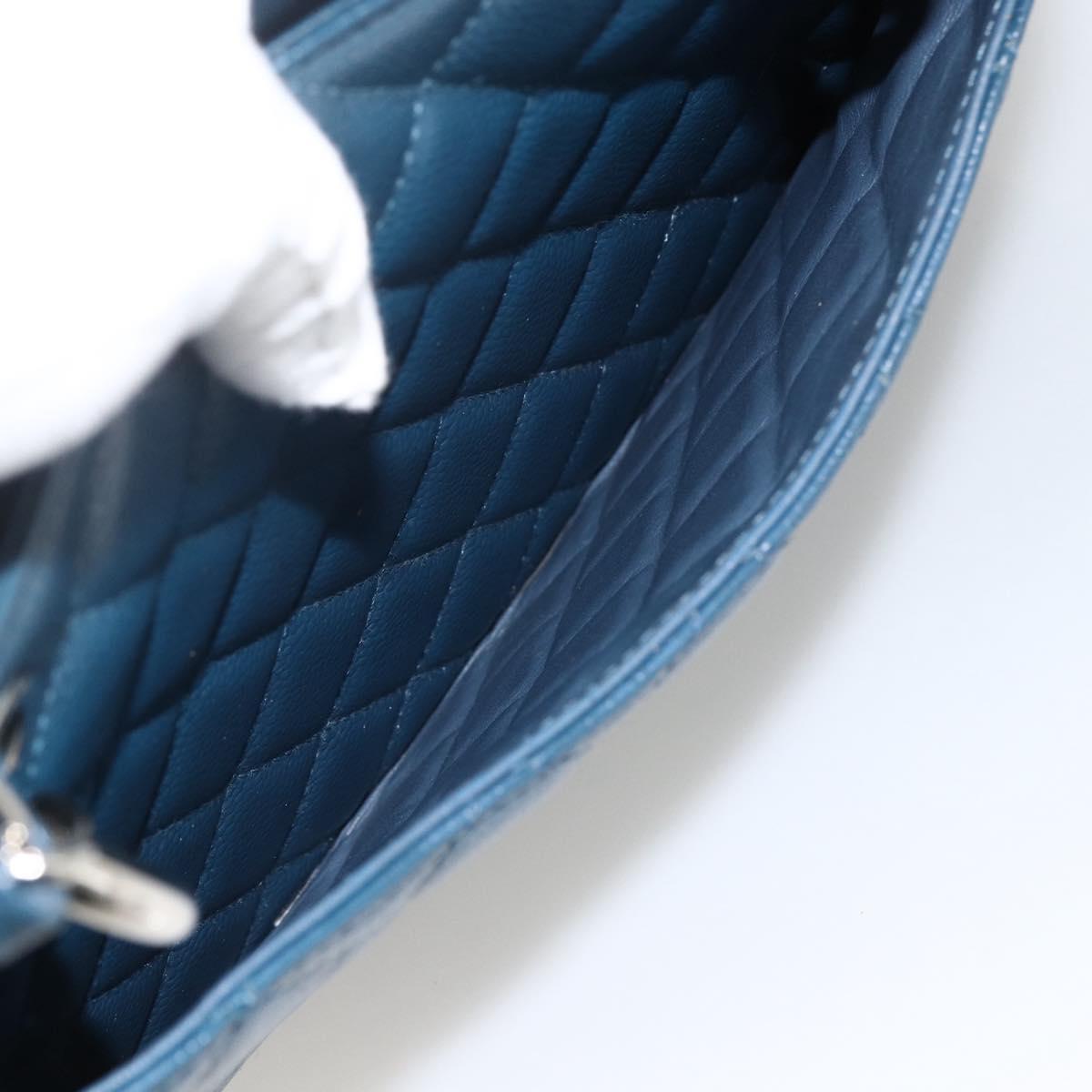 CHANEL Matelasse Chain Shoulder Bag Caviar Skin Blue Silver CC Auth ARZ343SAV