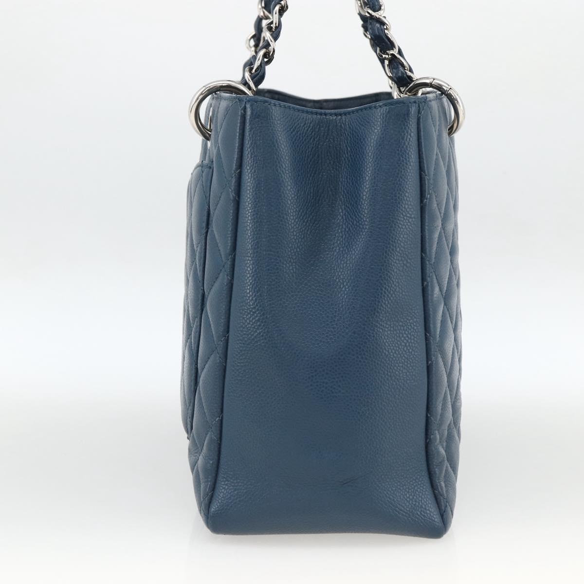 CHANEL Matelasse Chain Shoulder Bag Caviar Skin Blue Silver CC Auth ARZ343SAV