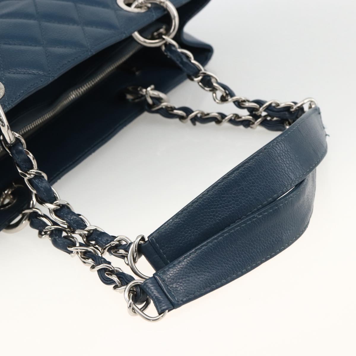 CHANEL Matelasse Chain Shoulder Bag Caviar Skin Blue Silver CC Auth ARZ343SAV