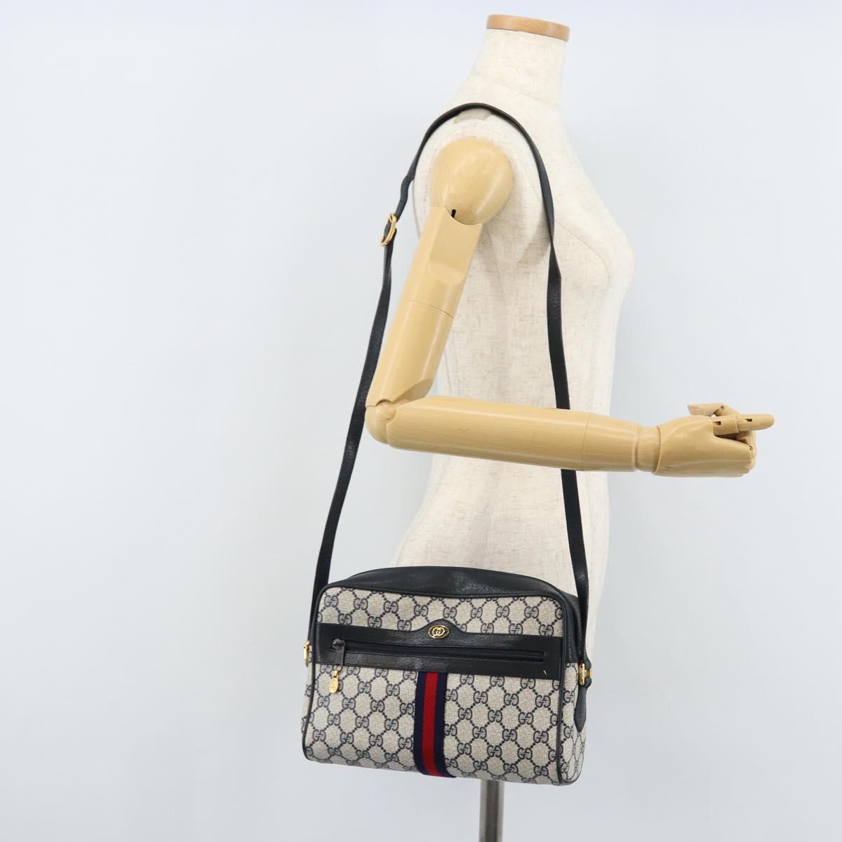 GUCCI GG Supreme Sherry Line Shoulder Bag PVC Navy Gold 68 02 005 Auth ARZ344