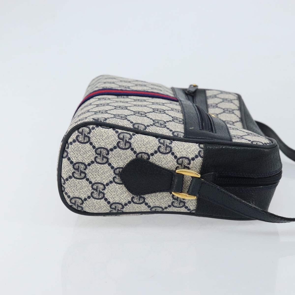 GUCCI GG Supreme Sherry Line Shoulder Bag PVC Navy Gold 68 02 005 Auth ARZ344
